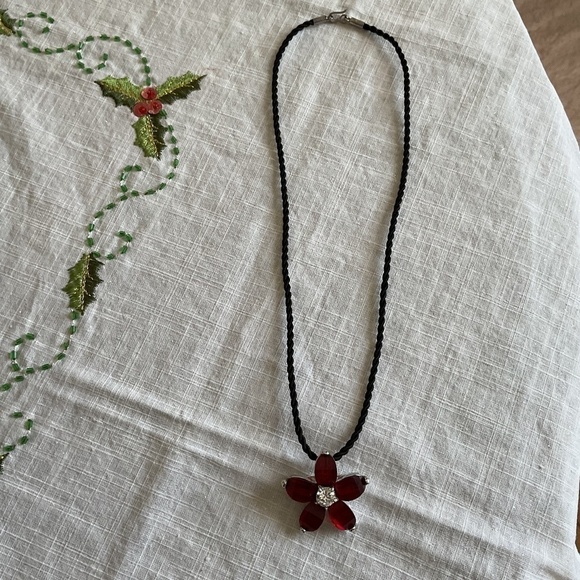 Sterling Silver 925 Red/White Crystals with silk cord necklace New - Picture 10 of 10